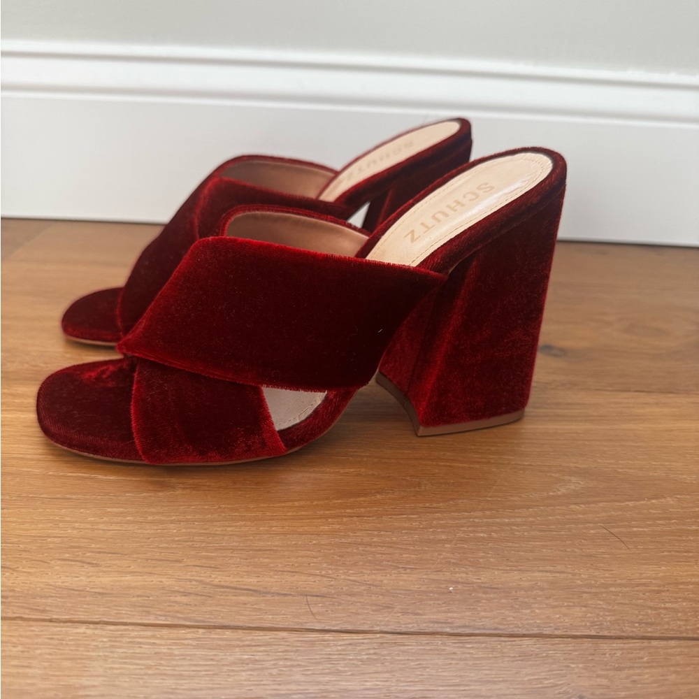 SCHUTZ Burgundy Velvet Mules